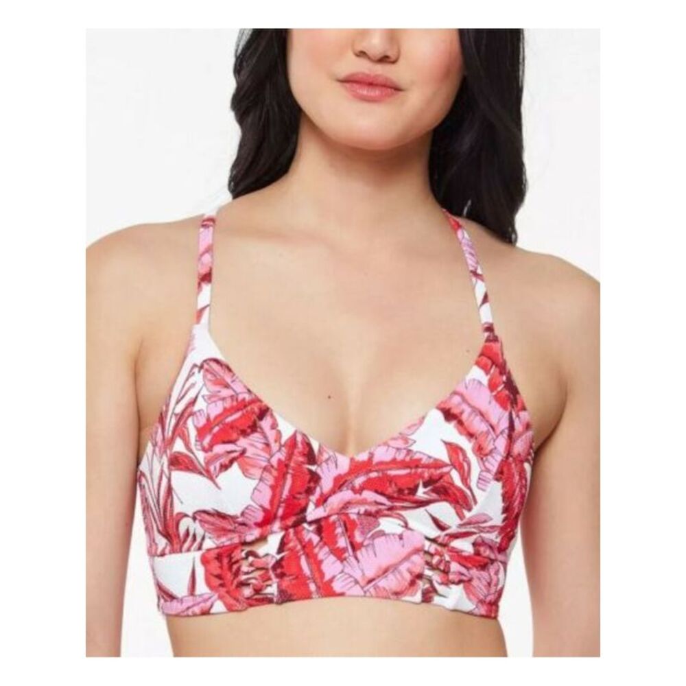 JESSICA SIMPSON Women's Pink Cropped Cami Bikini Paradiso Palm Swimsuit Top S - Picture 1 of 1